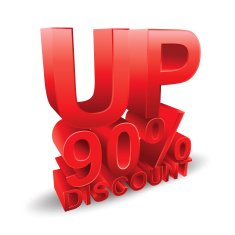 90 percent discount on white background