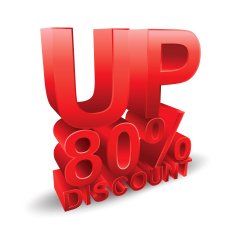 80 percent off Promotional discount on white background