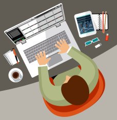 Flat design of office workspace