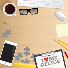 Office desk table open space top view