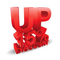 15 percent off Promotional discount on white background