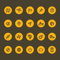 Different line style icons on color circles set