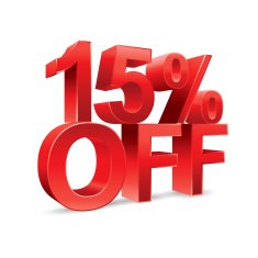 15 percent off Promotional discount on white background N2
