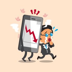 Business boss cry with stock market arrow show on smartphone