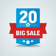 Big sale 20 percent badge with red ribbon Vector illustration