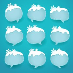 Winter labels in form of speech snow bubbles