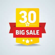 Big sale 30 percent badge with red ribbon Vector illustration