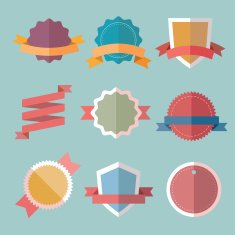 Vector vintage flat badges and color labels
