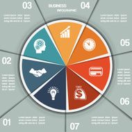 Infographic Pie chart template on seven positions