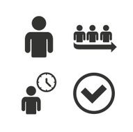 Queue icon Person waiting sign Check and time N2