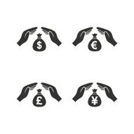 Hands insurance icons Money savings signs N2