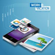Work and vacation with mobile technology isometric