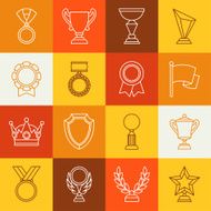 Awards and trophy sport or business line icons set