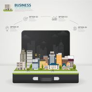 Vector Infographic Business concept business briefcase with glowing city
