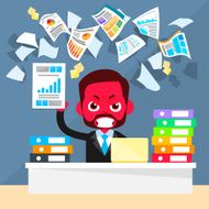 Business Man Red Face Problem Throw Papers Documents Fly Concept