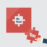 Flat design jigsaw icon for recruitment advertising