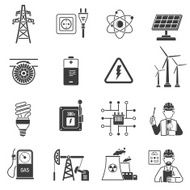 Energy power black icons set