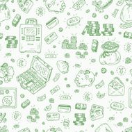 Financial and Business symbols Hand drawn Doodles Money Seamless pattern N3
