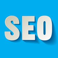 SEO symbol white on a blue background