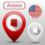 Set of Arizona state with flag america and map pointer