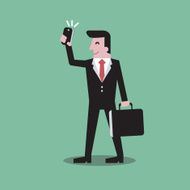 Businessman Selfie holding phone business bag character carto