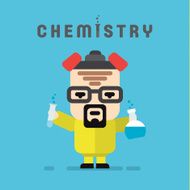 Chemist yellow suit with a respirator chemistry flask flat style