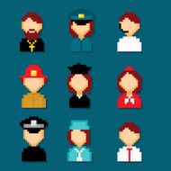 Profession pixels icons set Old school computer graphic style