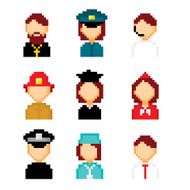 Profession pixels icons set Old school computer graphic style N2