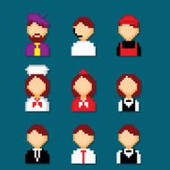 Profession pixels icons set Old school computer graphic style N3