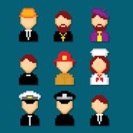 Profession pixels icons set Old school computer graphic style N5