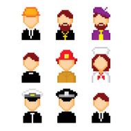 Profession pixels icons set Old school computer graphic style N6