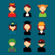 Profession pixels icons set Old school computer graphic style N7