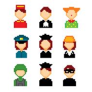 Profession pixels icons set Old school computer graphic style N8