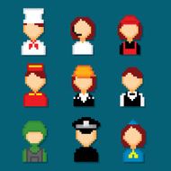 Profession pixels icons set Old school computer graphic style N9