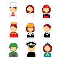 Profession pixels icons set Old school computer graphic style N10