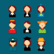 Profession pixels icons set Old school computer graphic style N11