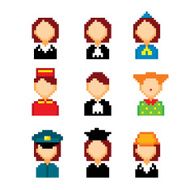 Profession pixels icons set Old school computer graphic style N12