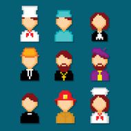 Profession pixels icons set Old school computer graphic style N13