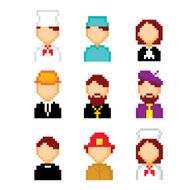 Profession pixels icons set Old school computer graphic style N14