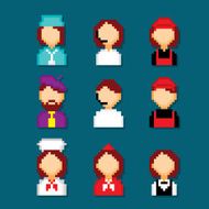 Profession pixels icons set Old school computer graphic style N15