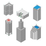 flat 3d isometric set of skyscrapers buildings school Isolated on