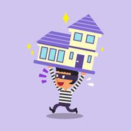 Cartoon thief stealing a house