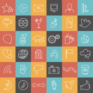 Flat social media and network outline icons