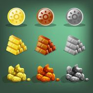 Resource icons for games Gold silver and copper Vector illustration
