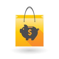 Yellow shopping bag icon with a piggy bank