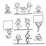 set of hand drawing cartoon happy business people