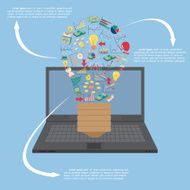 Creative light bulb on laptop with business finance chart