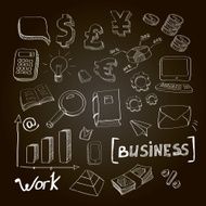 Hand drawn vector illustration set of business planning finance doodles