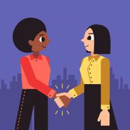 Woman shaking hands vector background (african american and brunette bob)