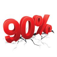 90 percent discount breaks ground on white background